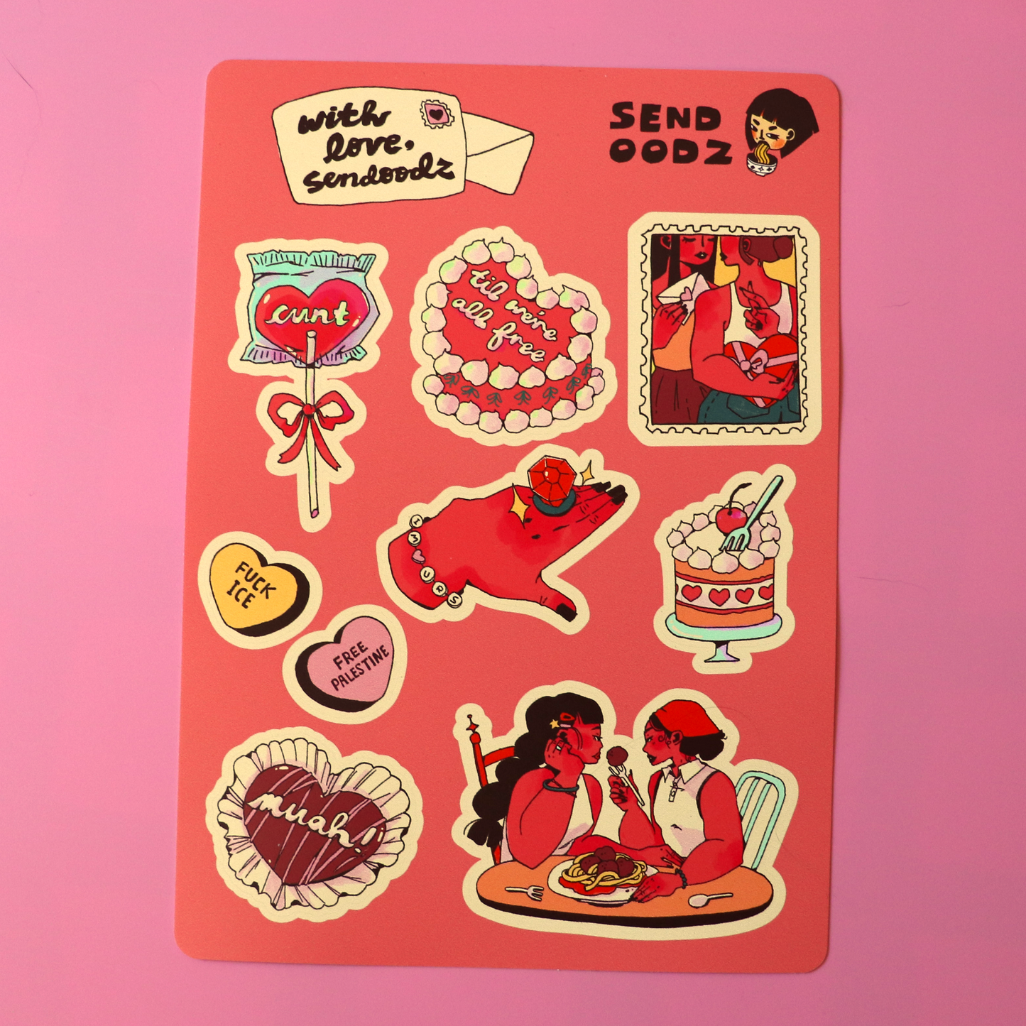 "With Love, Sendoodz" sticker sheet, 5 x 7