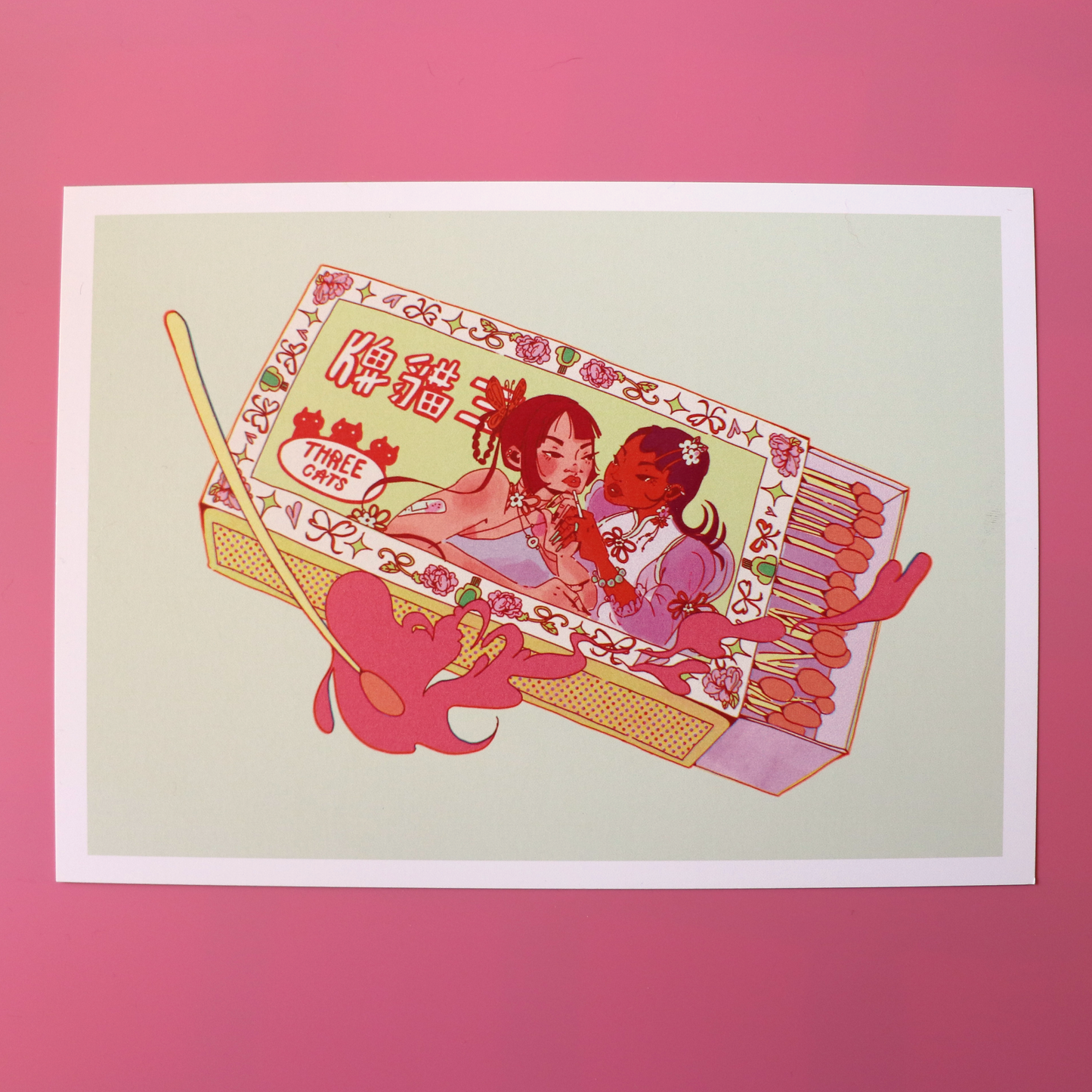 "Three Cats Cigarettes Matchbox" print, 5 x 7
