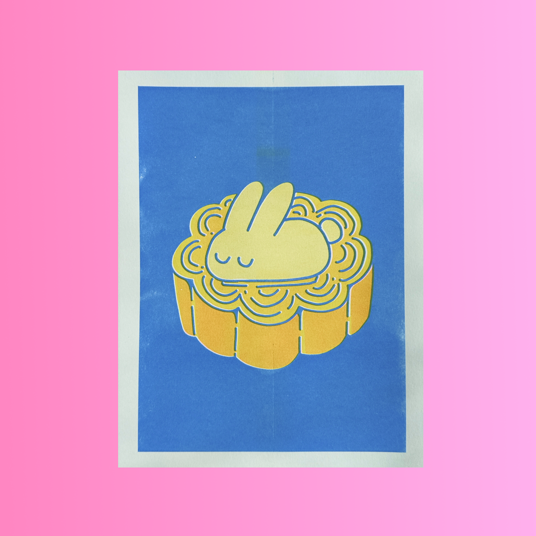 "Mooncake Bun" risograph print, 8.5 x 11