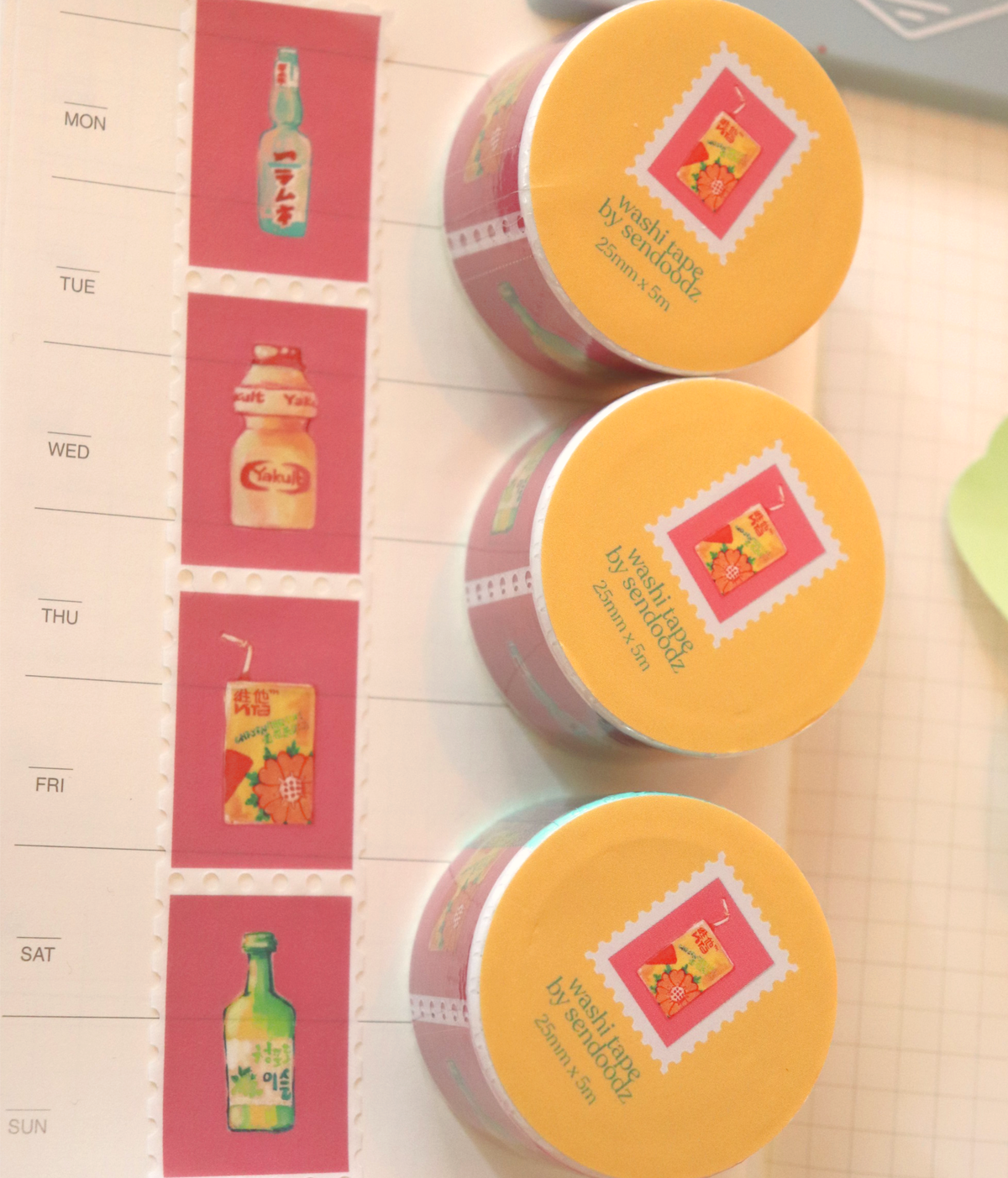 "Drink Medley" stamp washi tape, 25mm x 5m