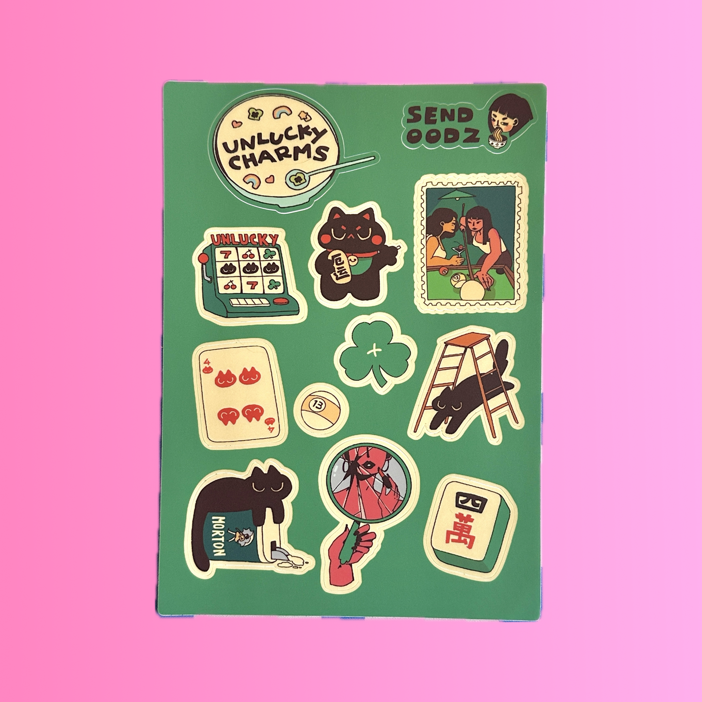 "Unlucky charms" sticker sheet, 5 x 7
