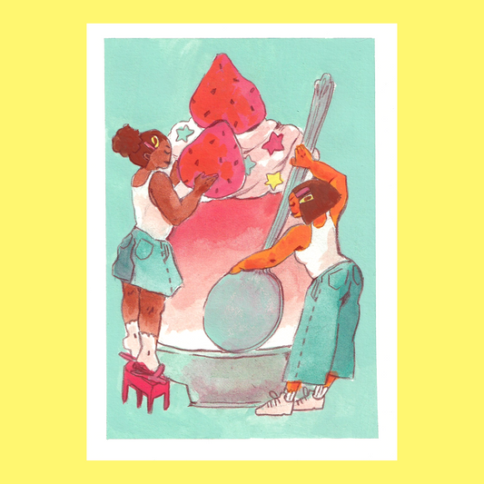 "Strawberry Bingsu" original gouache painting