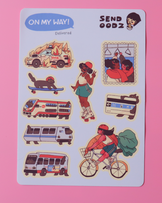 "ON MY WAY!" sticker sheet, 5 x 7