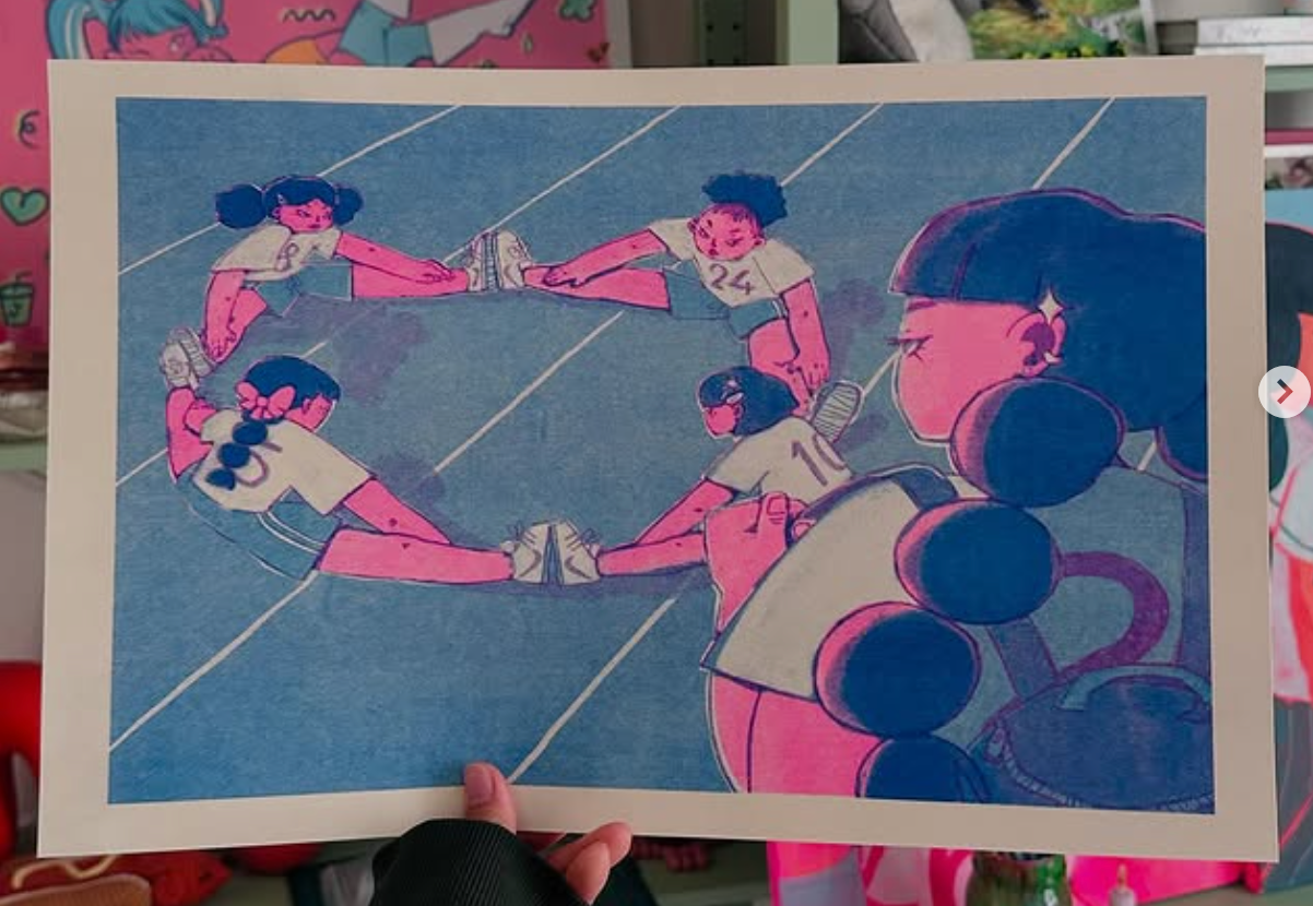 "Track Girls" risograph print, 11 x 17