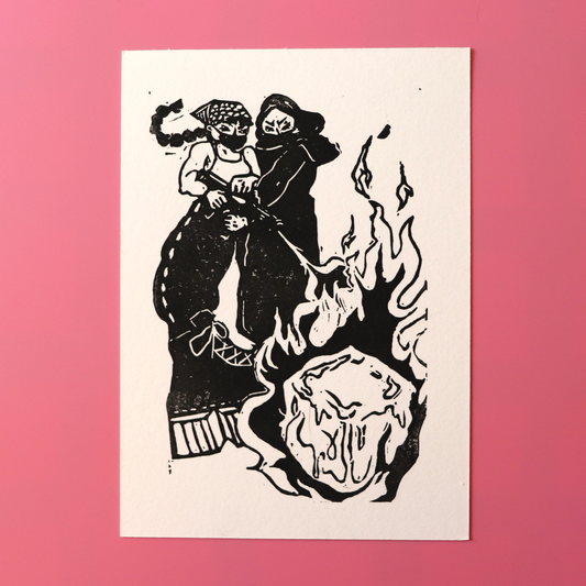 "Anti-ICE" linocut print, 5 x 7