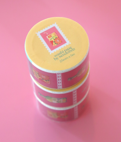 "Drink Medley" stamp washi tape, 25mm x 5m