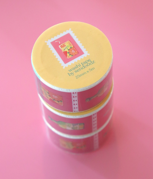 "Drink Medley" stamp washi tape, 25mm x 5m