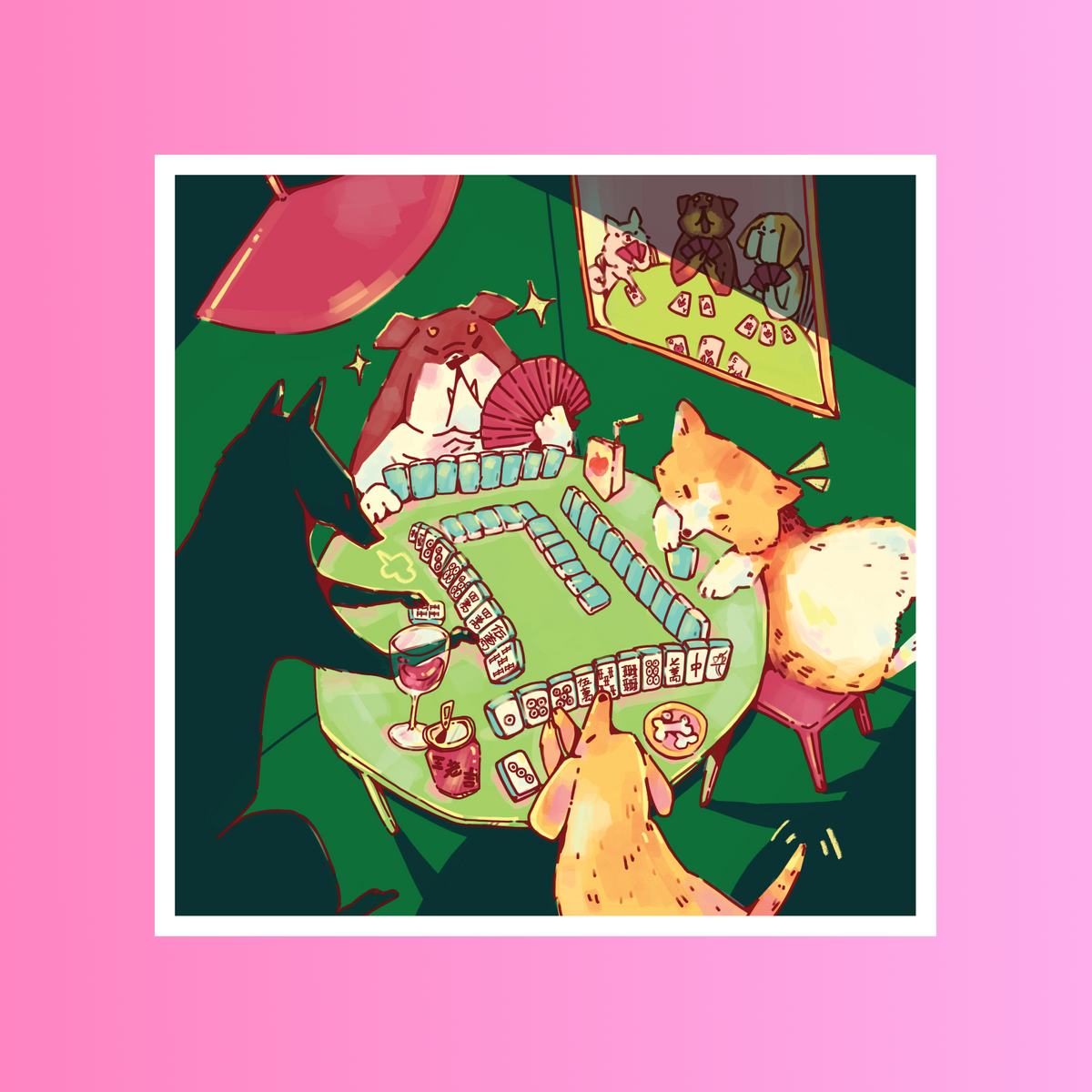 "Mahjong Dogs" print, 8 x 8