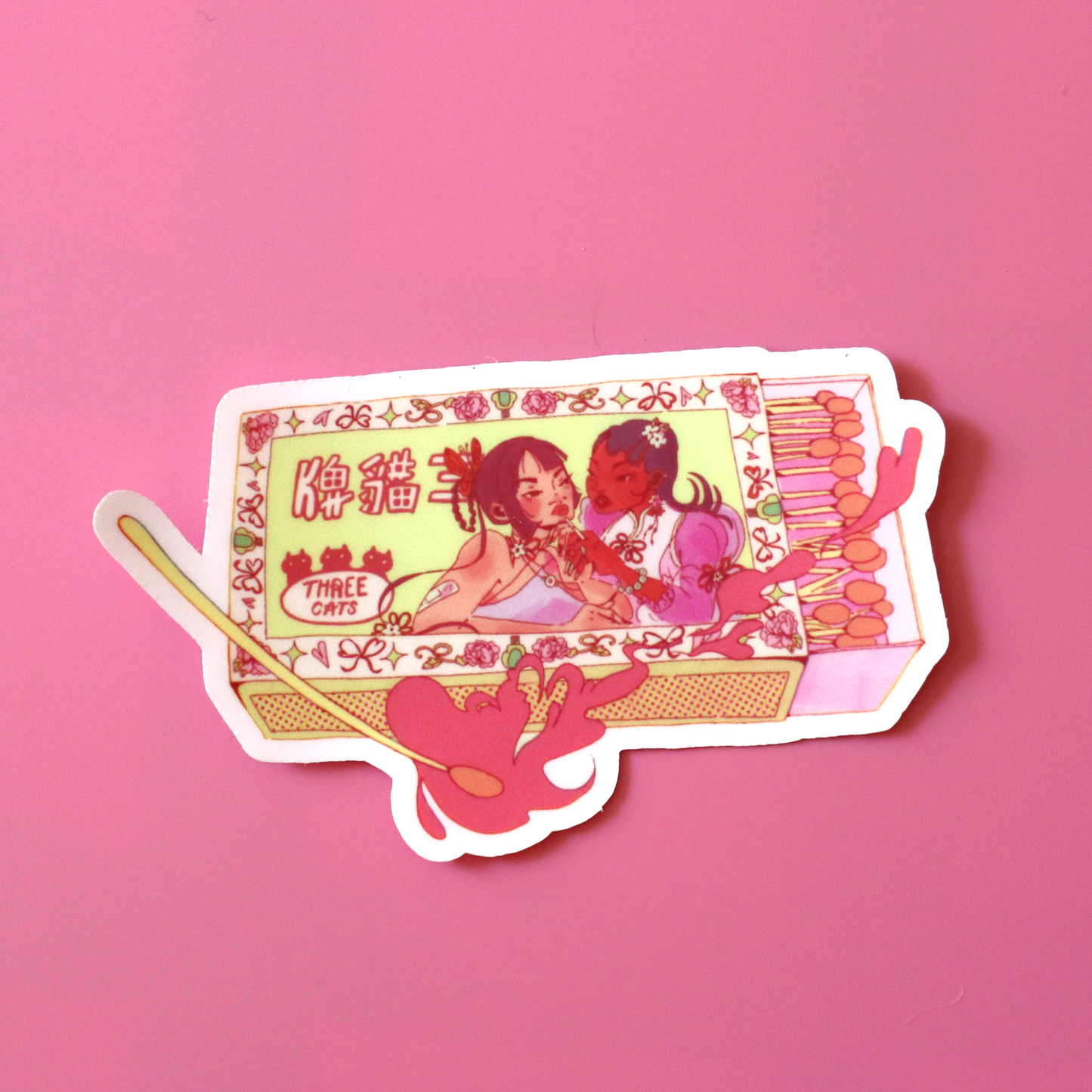 "Three Cats Cigarettes Matchbox" sticker