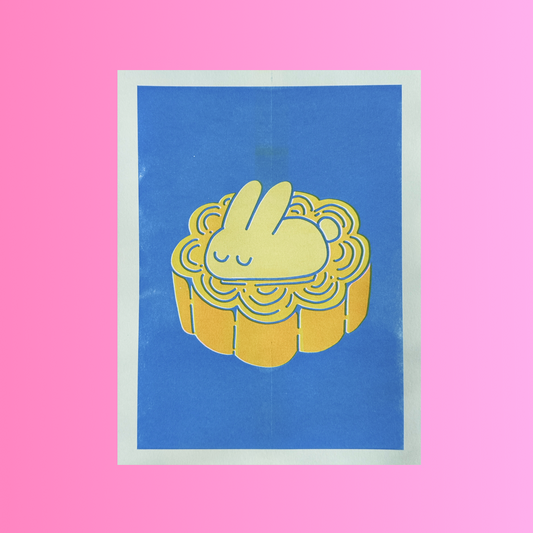 "Mooncake Bun" risograph print, 8.5 x 11