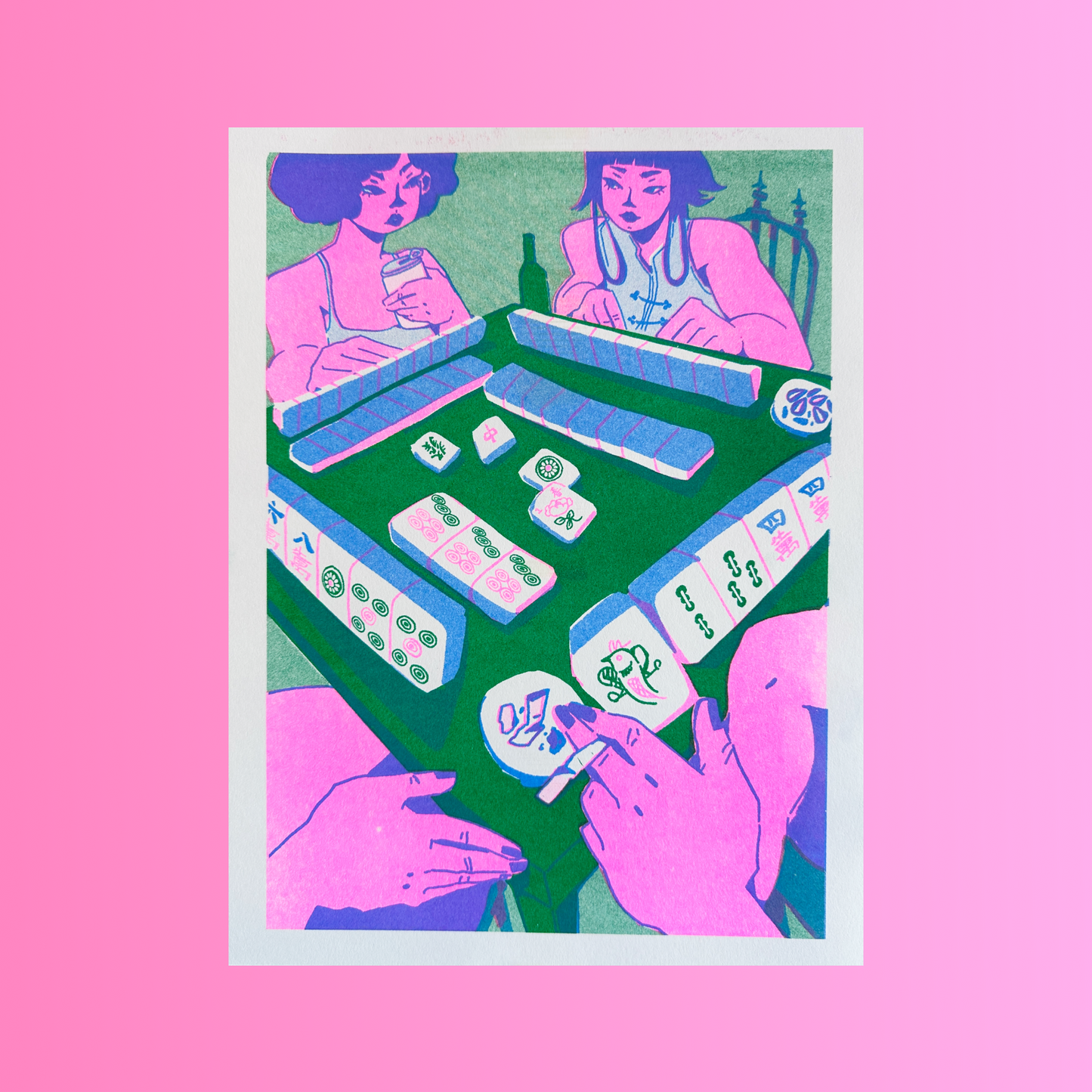 "Mahjong hand" risograph print, 8.5 x 11