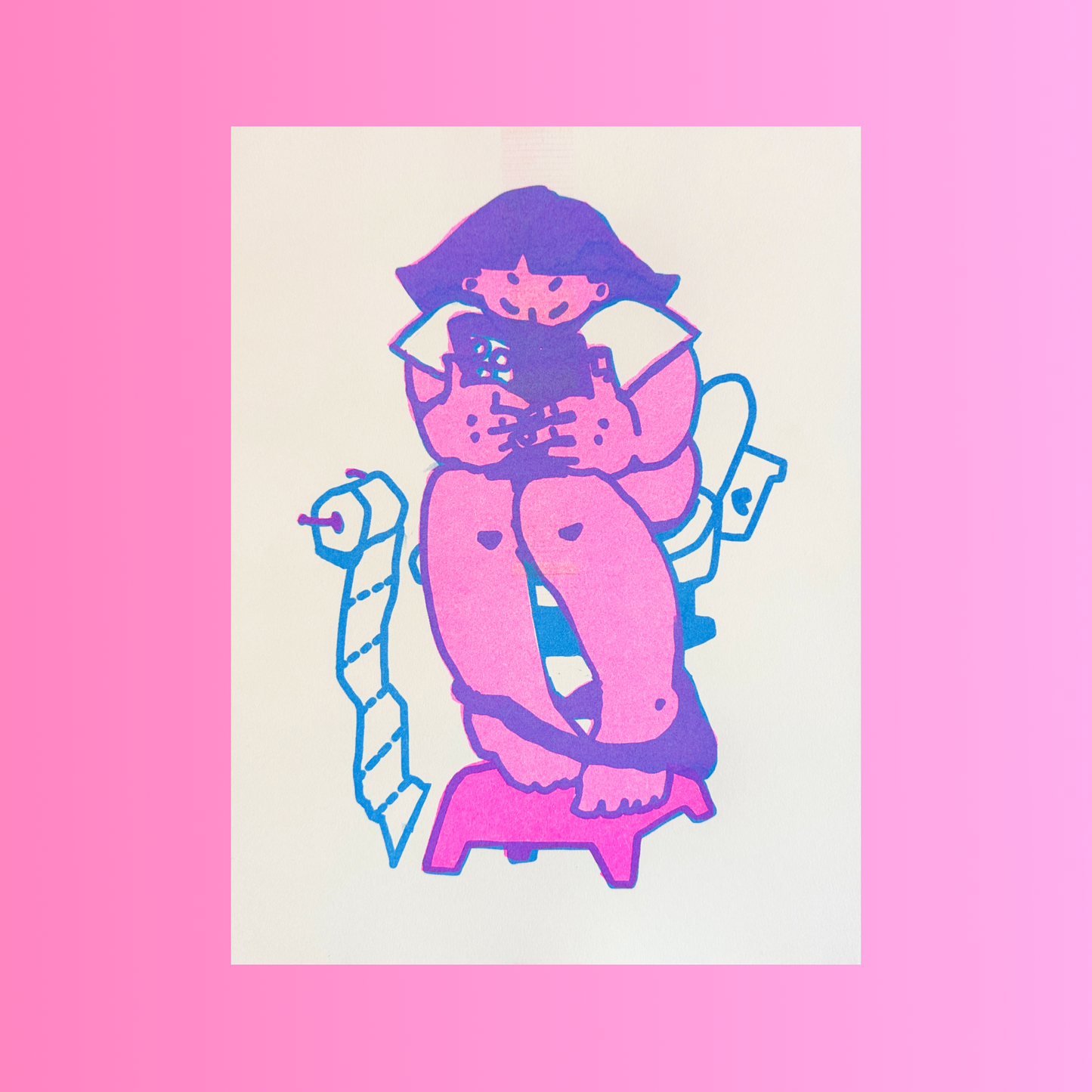 "Toilet Time" risograph print, 8.5 x 11