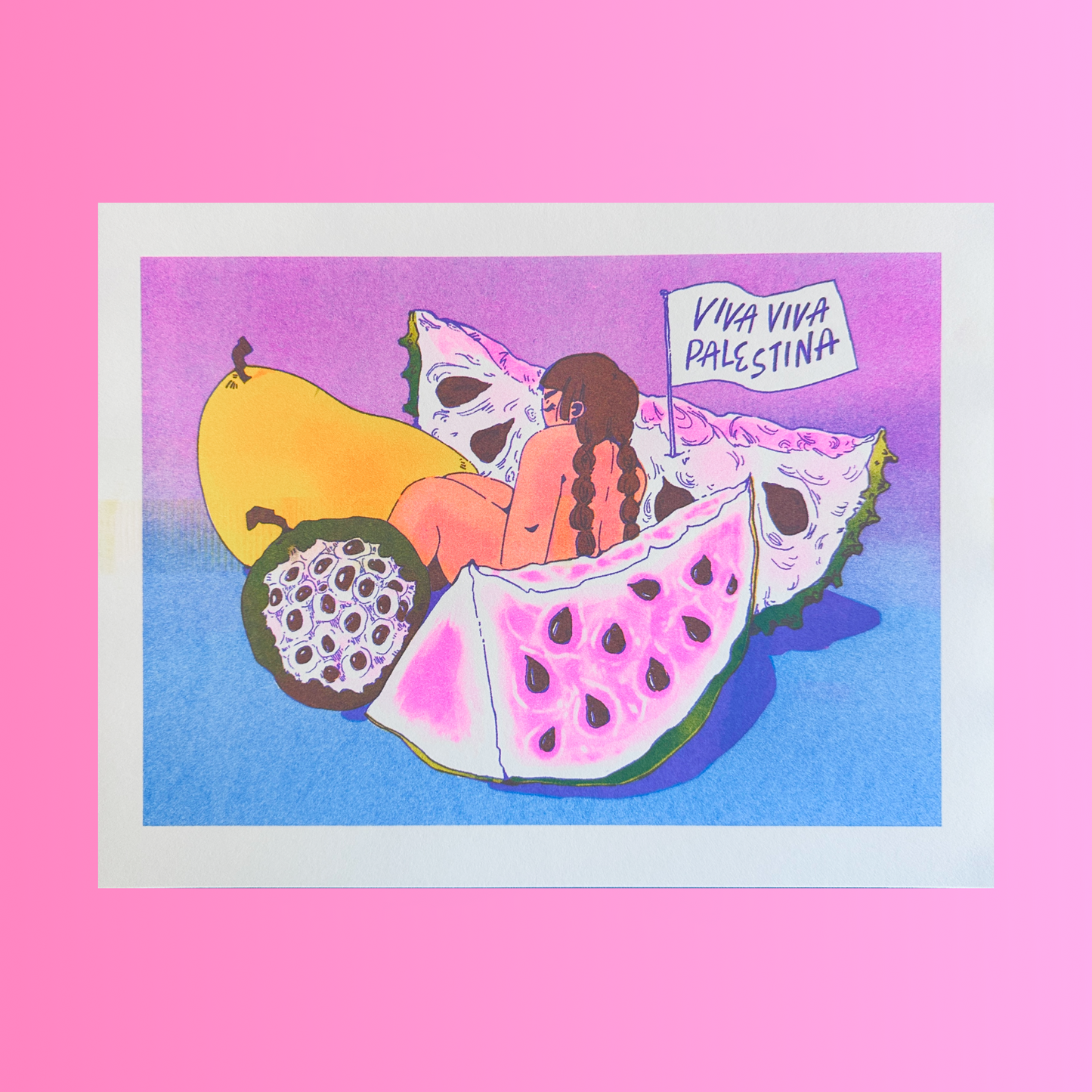 "Viva Viva Palestina" risograph print, 8.5 x 11