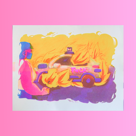 "F*k Waymo" risograph print, 8.5 x 11
