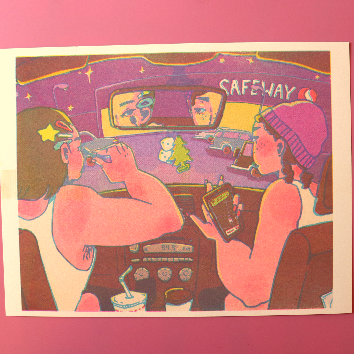 "Safeway Parking Lot" risograph print, 8.5 x 11