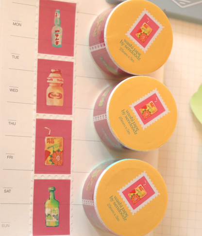 "Drink Medley" stamp washi tape, 25mm x 5m