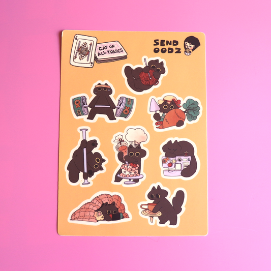 "Cat of all trades" sticker sheet, 5 x 7