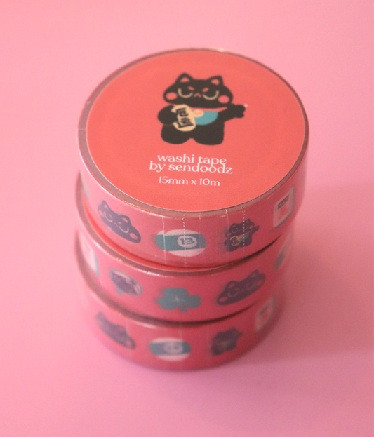 "Unlucky Cat" washi tape, 15mm x 10m
